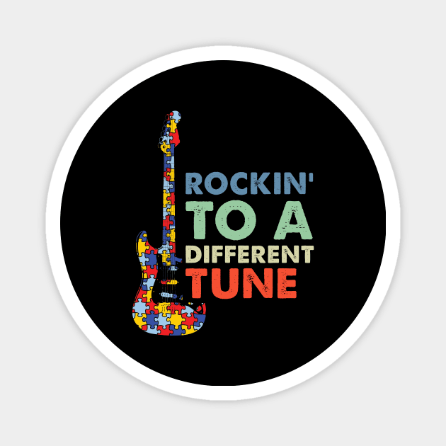 Rockin To A Different Tune Puzzle Piece Guitar Autism Magnet by FrancisDouglasOfficial